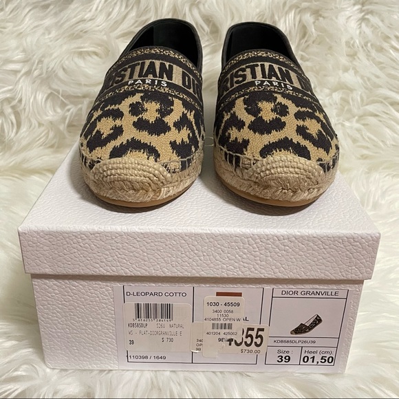 CHRISTIAN DIOR LOGO EMBROIDERED LEOPARD PRINT GRANVILLE ESPADRILLE 39 - Picture 2 of 12